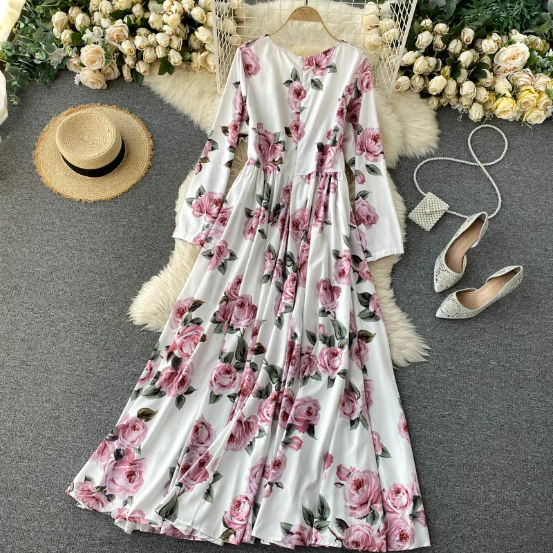 

Floral Bohemian Printed Loose Long Dress Women Autumnn Winter 2021 New Round Neck Long Sleeve Vintage Vestidos New Fashion Robe