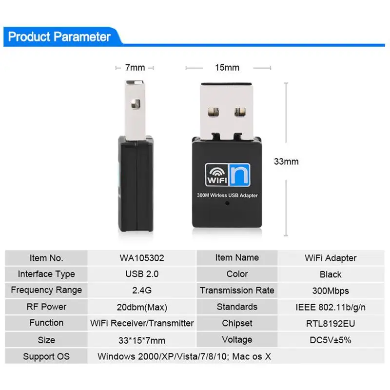 

300Mbps USB Wifi Wireless Adapter Mini USB2.0 Network Lan Card Wifi Dongle For PC Desktop Laptop Computer Windows