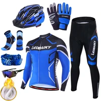 winter thermal fleece cycling jersey men bicycle clothing mtb pants set pro team mountain bike sportswear reflective coat