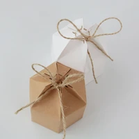 50pcs hexagon candy gift box kraft white wedding dragee boxes pie party box bag eco friendly cardboard baby shower baptism bags