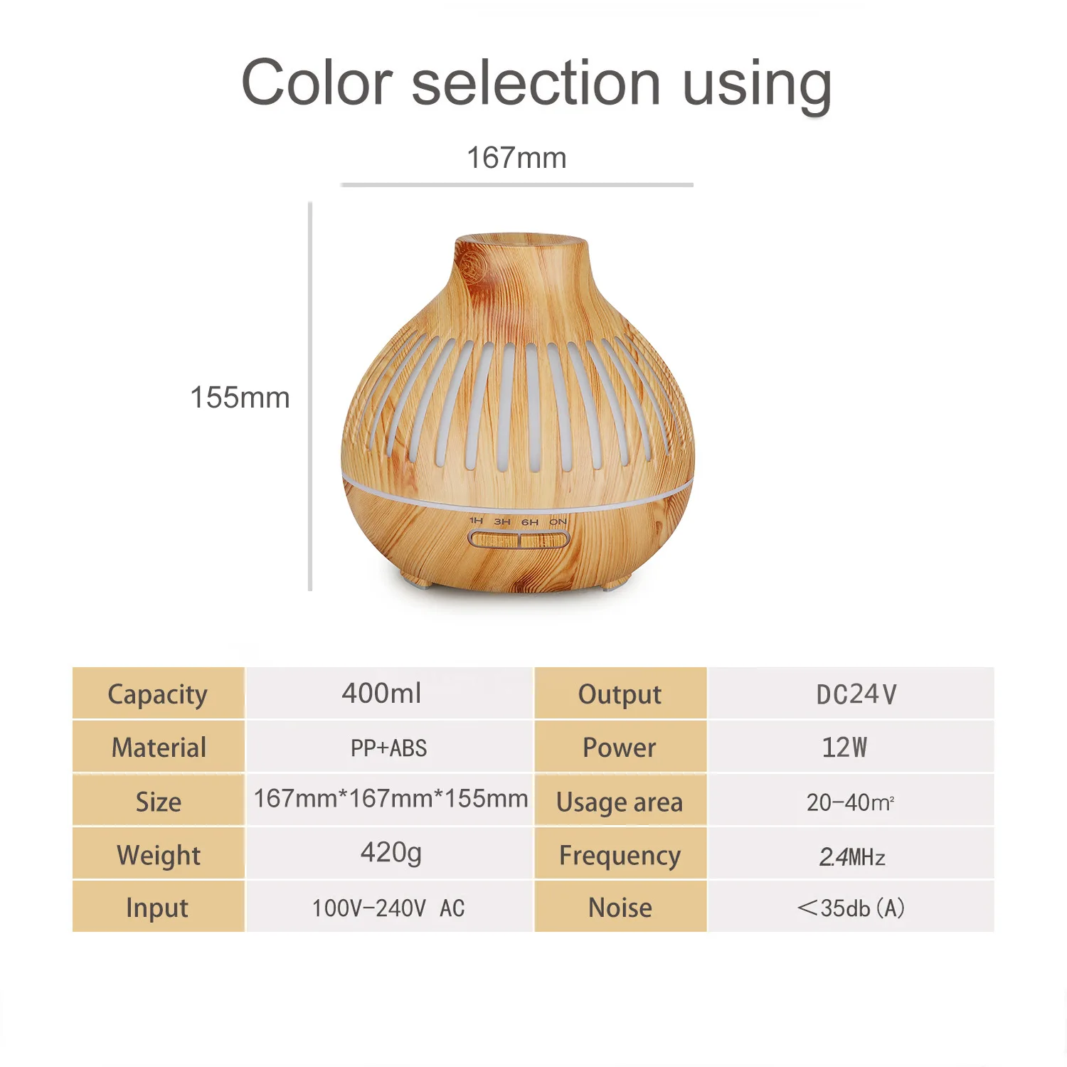 

400ML Wood Grain Remote Control 7 Color Light Aroma Diffuser Ultrasonic Atomizing Humidifier Household Fragrance Humidificadores
