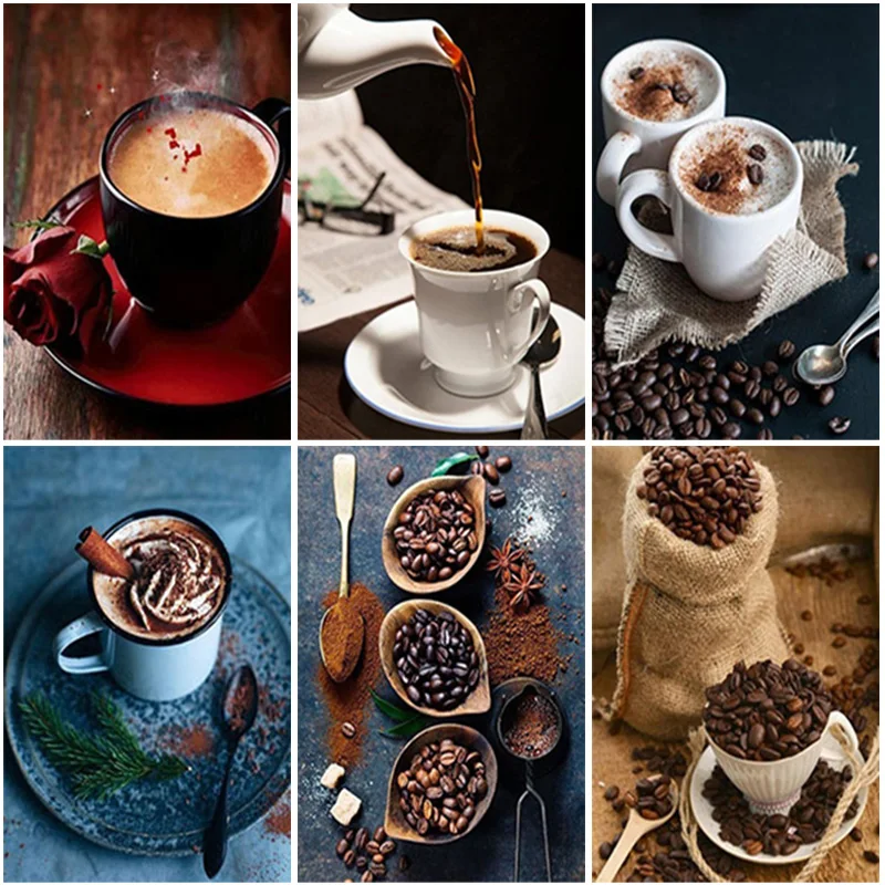 

Diamond Painting Coffee Cup Full Square Round Resin Cross Stitch Kits Diamond Embroidery Scenery Picture Rhinestones Home Decor