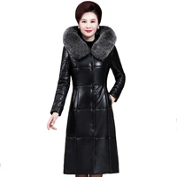 winter leather down jacket real fox fur collar 90 white duck down coat women hooded thick woman parka x long coat
