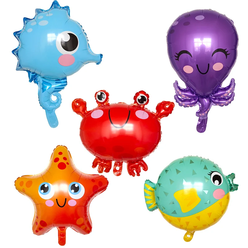 12pc Fish Foil Balloons Birthday Party Shark octopus Clown crab Air Balaos Sea starfish Animal Theme Decor | Дом и сад