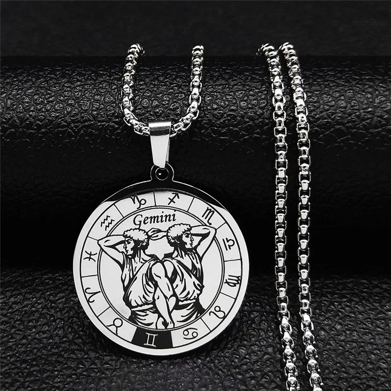 

12 Constellations Symbol Stainless Steel Gemini Necklaces Chain Women Pendant Necklace Jewelry collier astrologie XH254S03