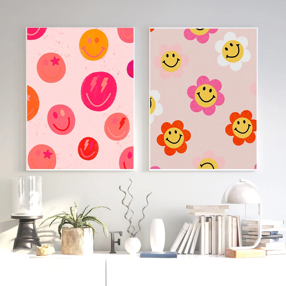 Феминистское искусство розовая и оранжевая девушка энергия улыбающееся лицо