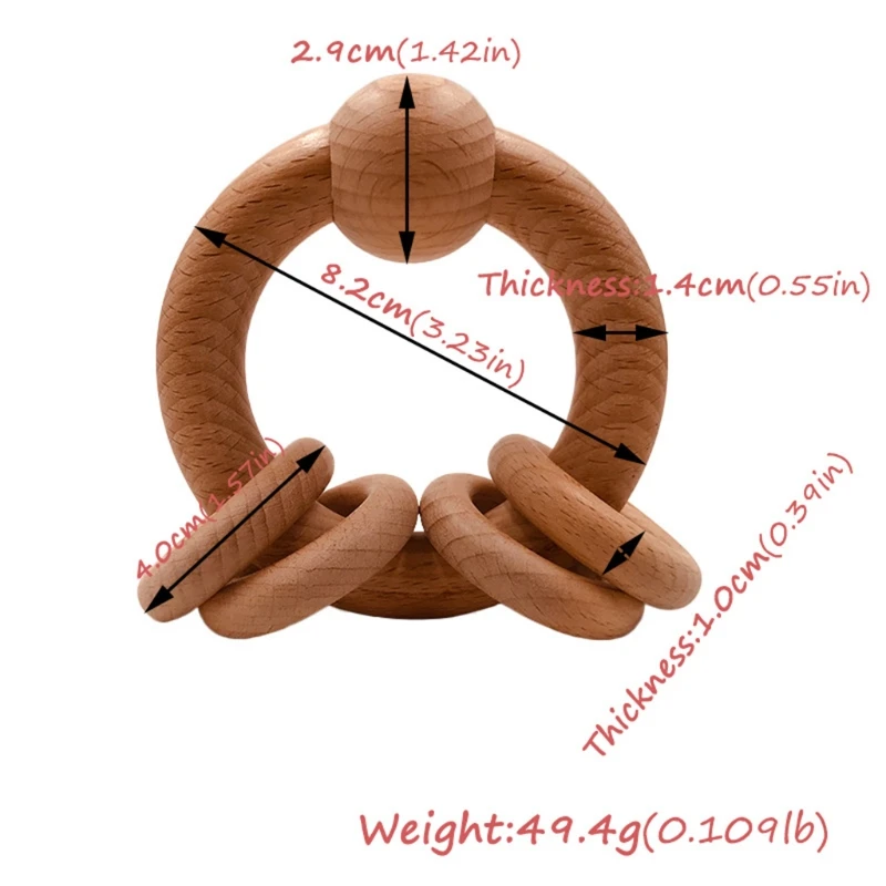 

Baby Beech Wooden Ring Bracelet BPA Free Teether Shower Gifts Infants Teething Soother Molar Rattle Toys