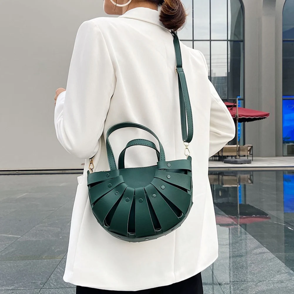 Fashion Hollow Semicircle Shoulder Crossbody Bags Women PU Leather Messenger Bag Casual Ladies Solid Color Small Purse Handbags