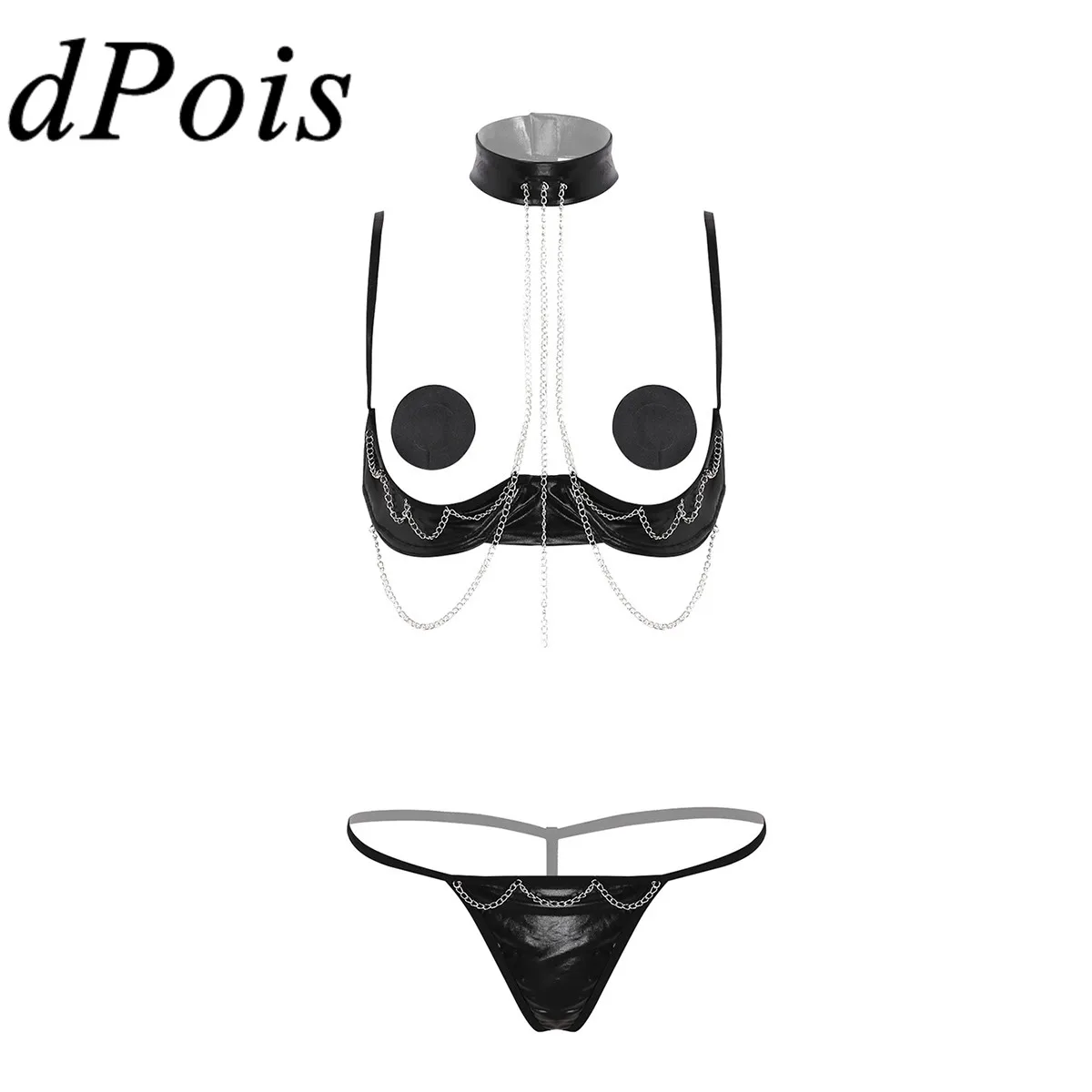Женский эротический сексуальный комплект нижнего белья из кожи с эффектом