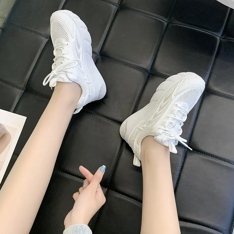 

Fashion Women's Design Style Pure Color Sneakers Thick Bottom Platform Vulcanize Shoes 2021 New Breathable Casual Dad Shoe
