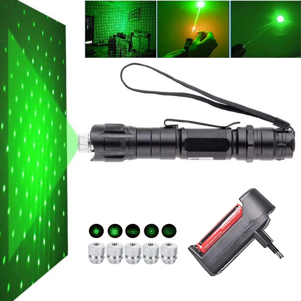 

Мощный зеленый лазерный прицел, 532 нм, 5 мВт, мощный лазерный фонарик 009, лазерная указка с регулируемым фокусом + 18650 комбинация батарей