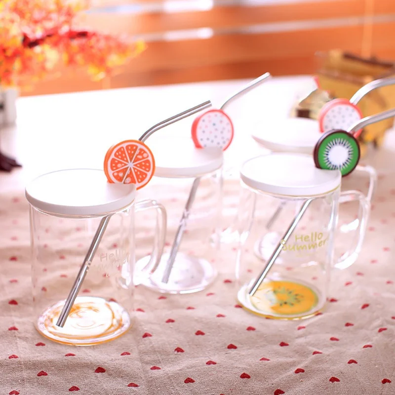 

Creative Domestic Adorable Glass With Straw Transparent With Lid Office Glass Cute Glass Cup Water Cup Milk Glass Cup