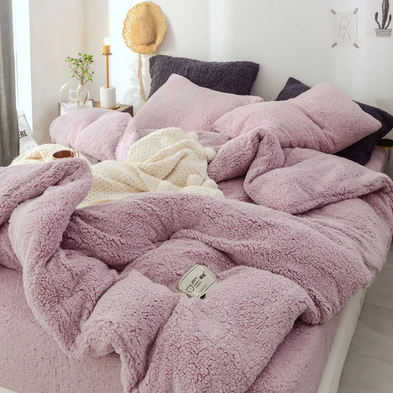 

JUSTCHIC 1PCS Duvet Cover Double-sided Berber Fleece Quilt Cover Queen Single Purple Winter Thicken Warm Comforter Cover