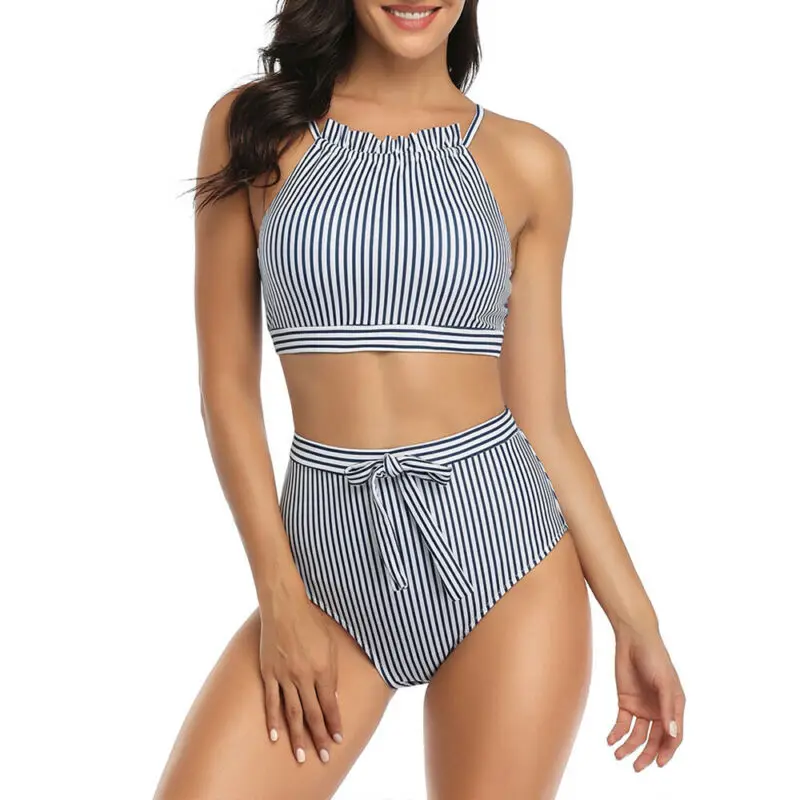 

Womens Striped Floral Bikini Set Swimsuit Bodycon Swimwear Beach Bathing Suit