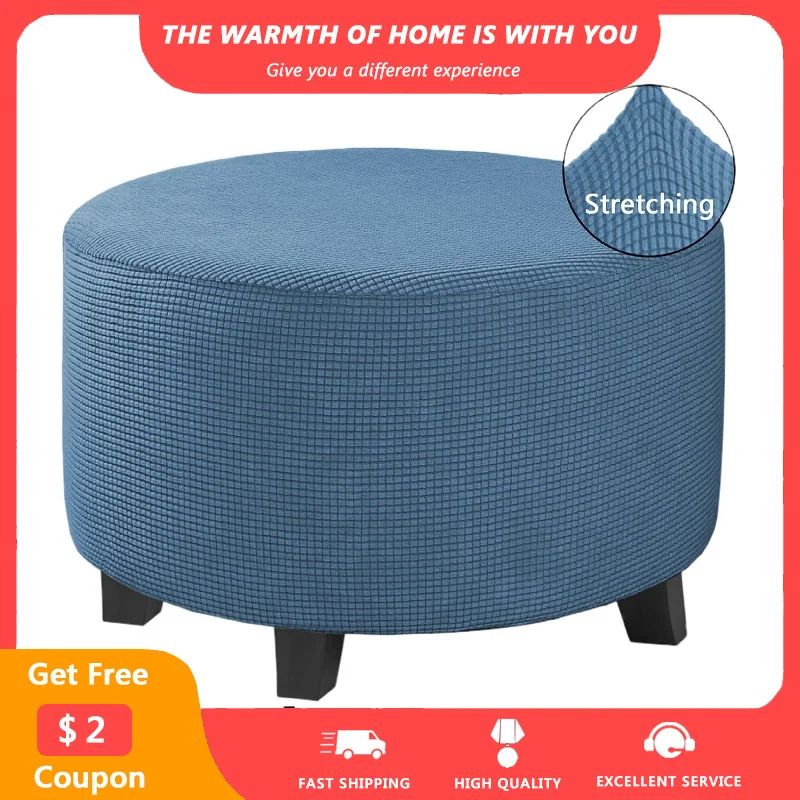 

Plaid Stretch Ottoman Footstool Covers Elastic Thicken Foot Low Stool Cover Furniture Protector Non-slip Blue Ottoman Slipcovers