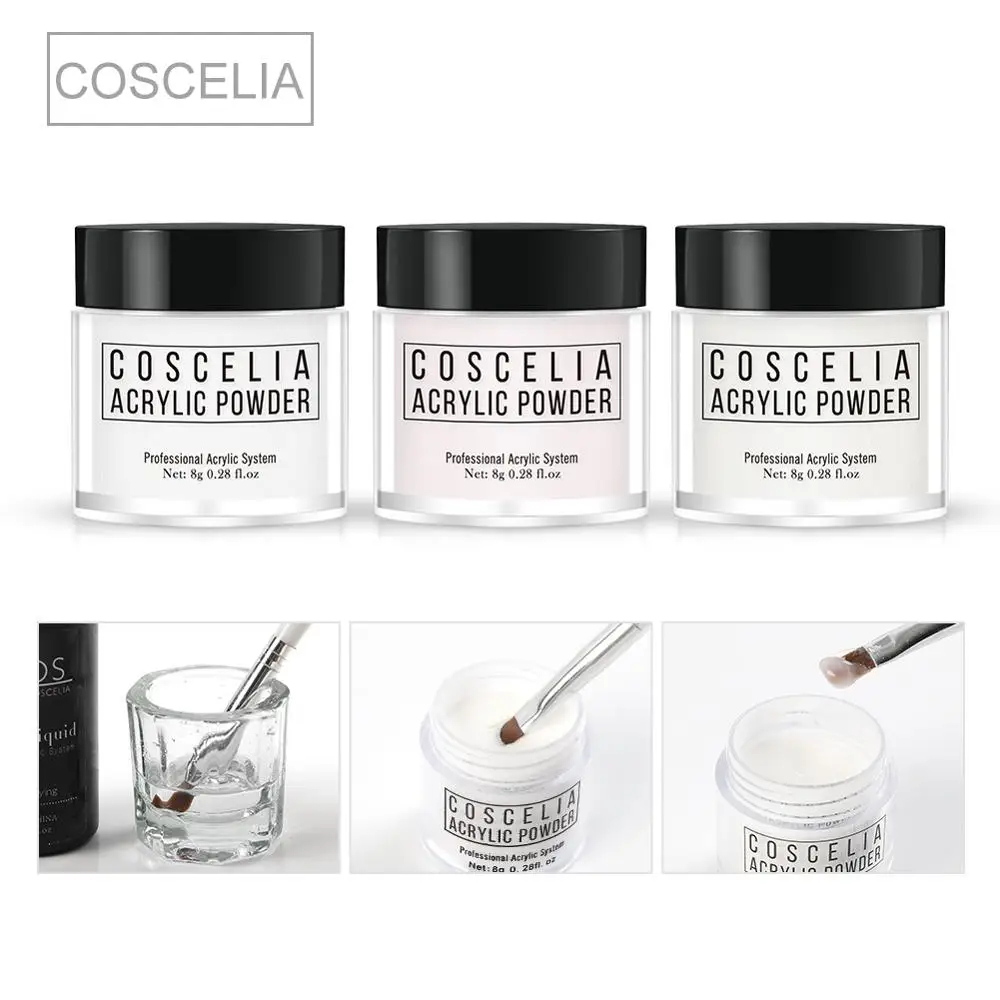 Прозрачная/Розовая/белая акриловая пудра COSCELIA инструмент для маникюра