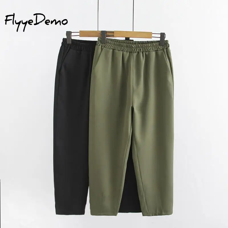 Цвета: зеленый черный эластичная резинка на талии большие женские брюки для