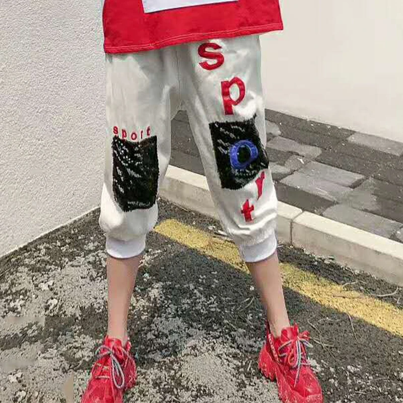 

Max LuLu 2020 Summer Fashion Korean Womens Sequins Harem Pants Female Printed White Jeans Ladies Casual Elastic Denim Trousers