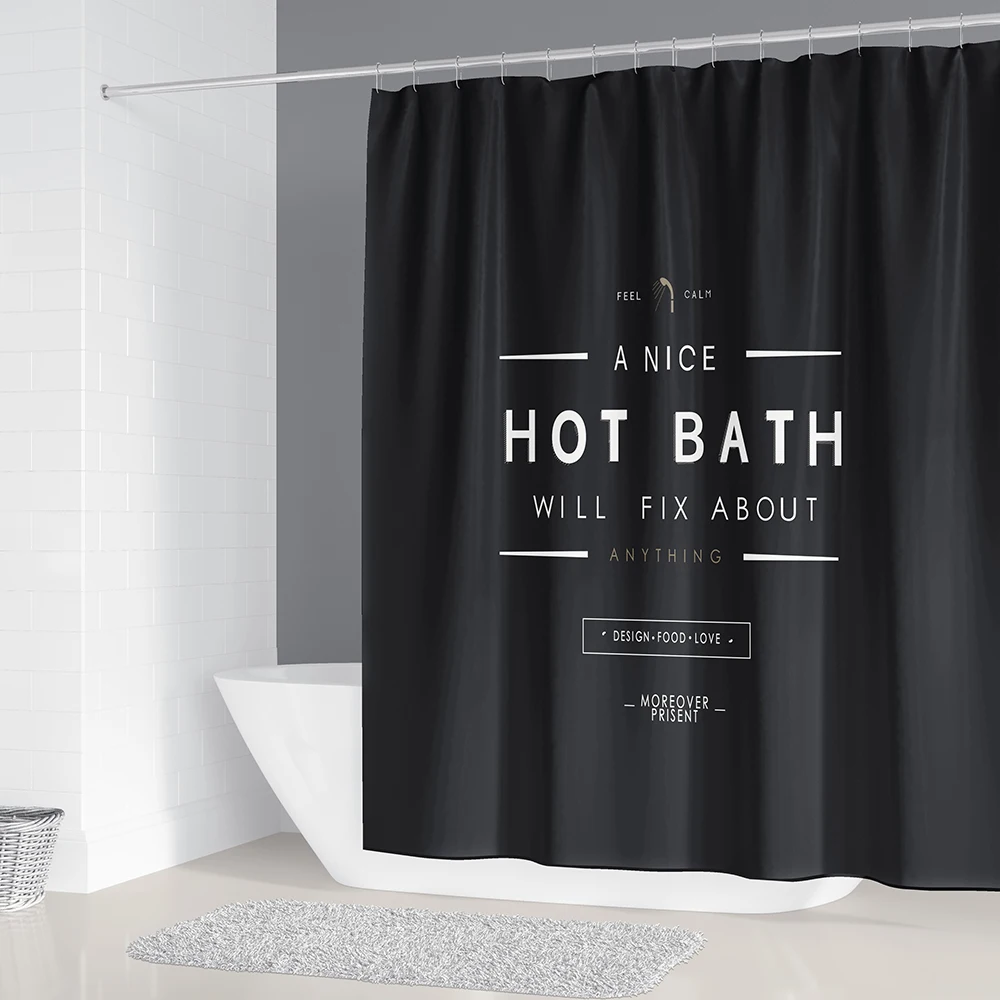 hot bath black design shower curtain minimalism bathroom decor set 4 piece toilet cover mat polyester fabric 71 w x 71 h free global shipping