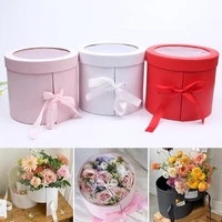 1pc round gift box double layers rotating flowers bouquet packaging boxes with clear window lid wedding party supplies