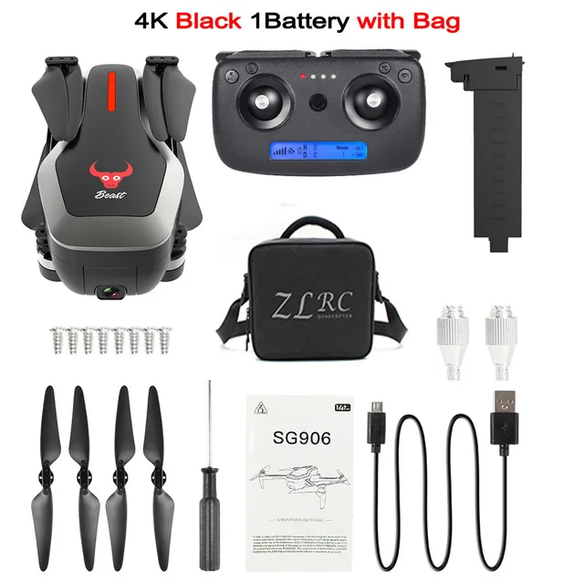 black 4k 1B Bag SG906 Дрон gps 4K HD камера 5G wifi FPV Бесщеточный мотор складной селфи дроны Профессиональный 800 м дальний дистанционный Радиоуправляемый квадрокоптер - Цвет: black 4k 1B Bag