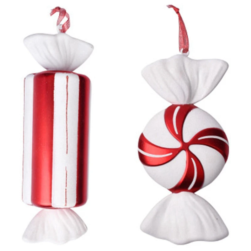 

New 2 Pcs Christmas Decorations Scene Layout Gift Ornaments Pendant Candy 30CM Red And White Color Candy Stage Layout-A & B