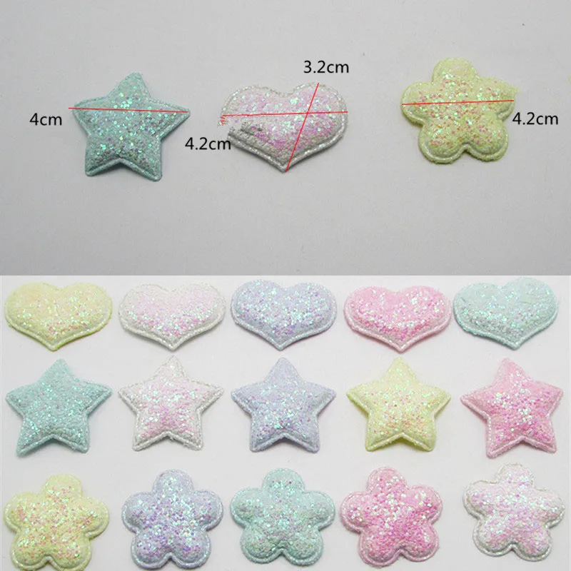 10-50Pcs Glitter Sequin Stars/Heart Padded Patches Appliqued DIY Craft Supplies Kids Hair Pin Accessories Material Embellishment | Дом и сад