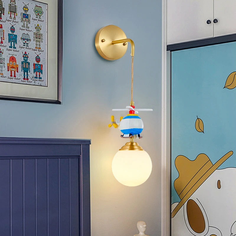 Настенный светильник для детской комнаты медные светодиодные лампы с самолетом
