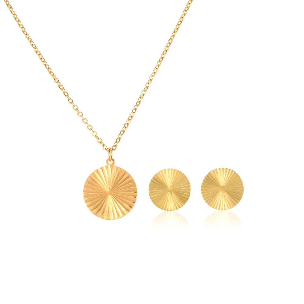 

JINHUI Fashion Gold Plated Round Shape Pendant Necklace Round Stud Earrings For Women Stainless Steel Jewelry Set Gift