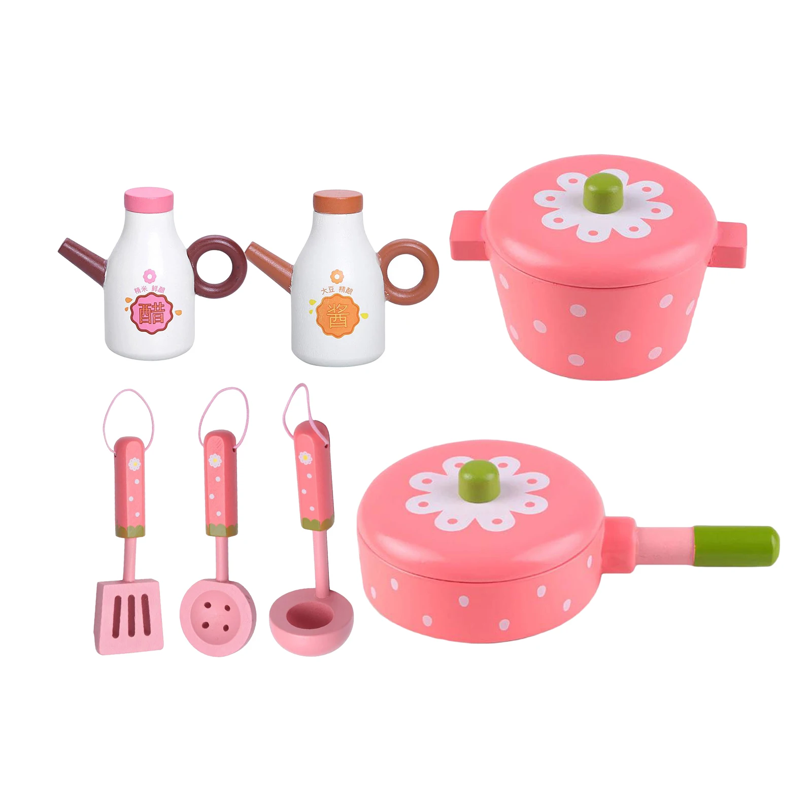 

7PCS Kitchen Pretend Cooking Wood Cookware Pot Pan Miniature Utensils Role