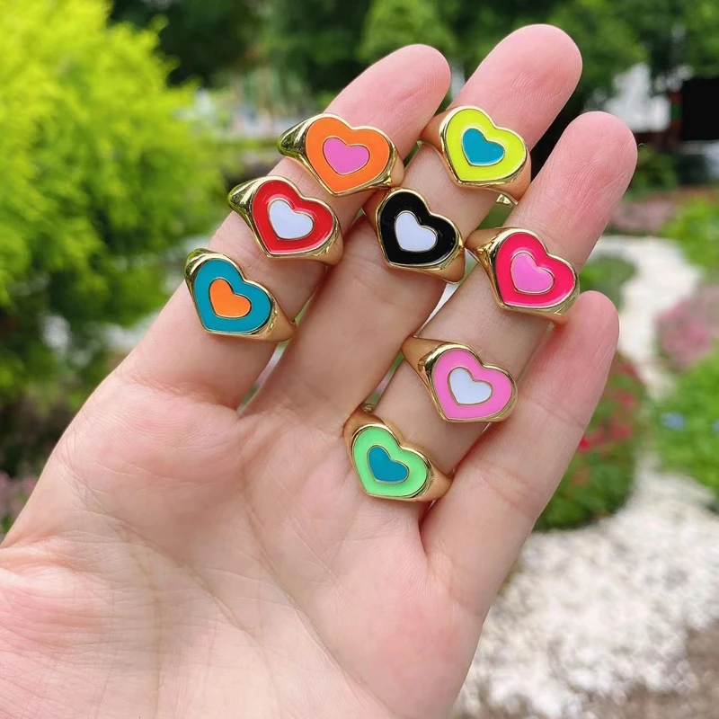 

5 шт./лот Лидер продаж радужные женские эмалевые ювелирные изделия кольца с милым сердцем