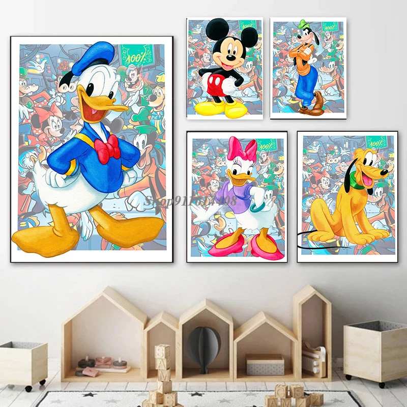 Холстовая живопись Disney Classic Anime Mickey Minnie Mouse Donald Duck плакаты печати на стену искусства картина для детской комнаты декор дома.