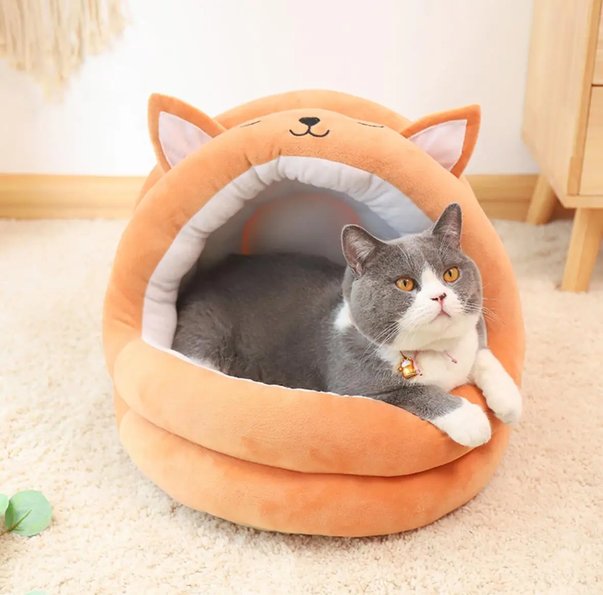 

Pink Rabbit Ear Plush Dog Cat Pet Bed House Memory Cotton Nest Warm Super Soft Pet Basket Puppy Cushion Mat Cat