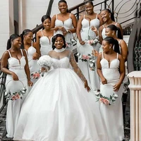 ball gown nigeria wedding dress high collar pearls long sleeve satin custom made wedding gown plus size africa bridal dresses