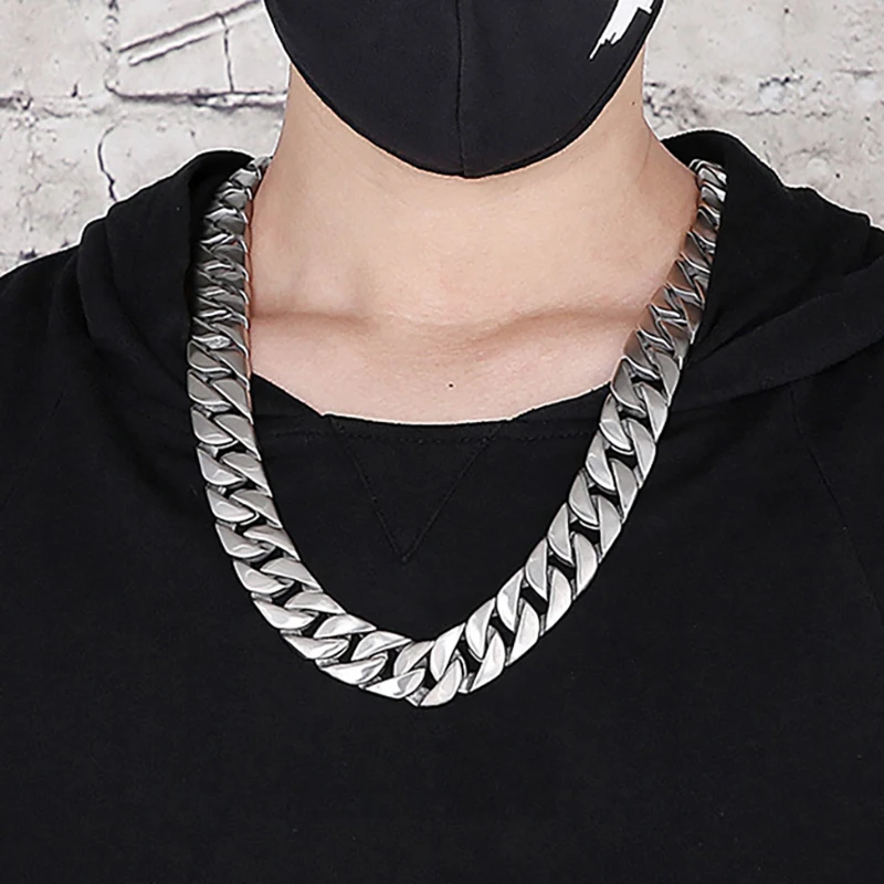 

20mm Heavy Punk Rock Man Gold Curb Cuban Chain Necklace Jewelry Brush Matte 316L Stainless Steel Necklace Bracelet For Men Women
