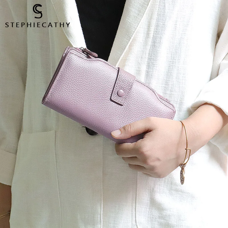 

SC Fashion Genuine Leather Women Long Wallet Functional Purse Multi Pocket Card Holders Cash Notecase Female Leather Coin Purses