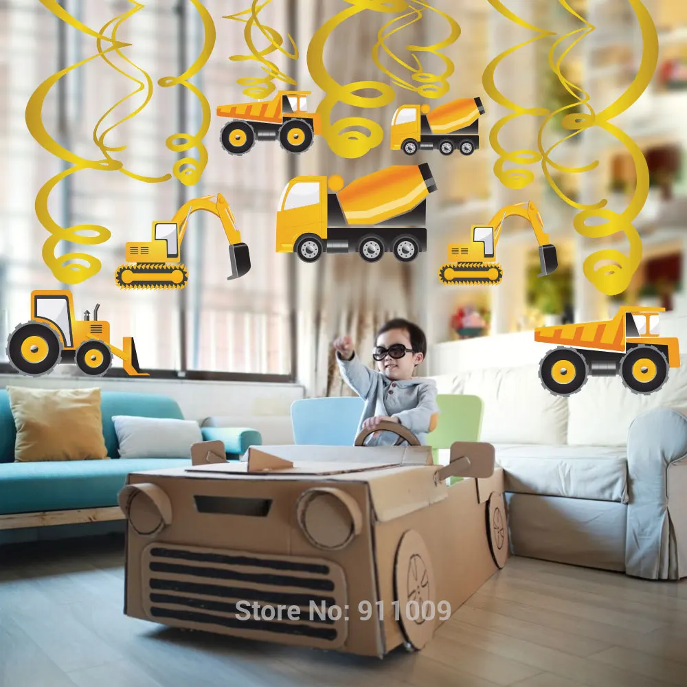 30 шт. вечерние украшения из фольги с изображением машины экскаватора Детские