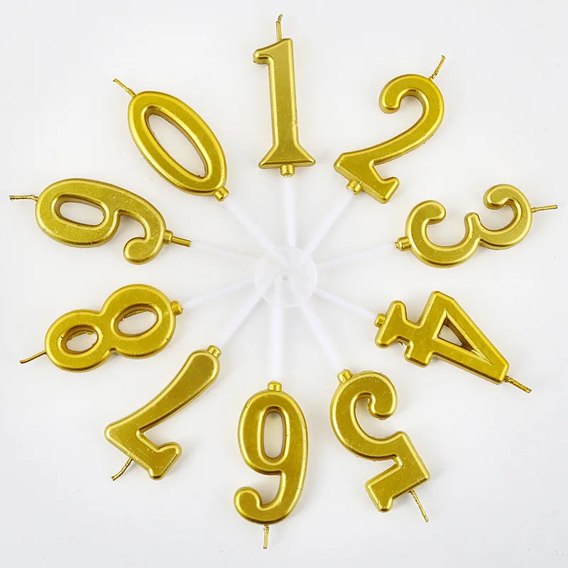 

1 Gold Party Baked Birthday Cake Decorated With Gold Alphanumeric Happy Birthday Candles Stereoscopic Numbers And Letters Candle