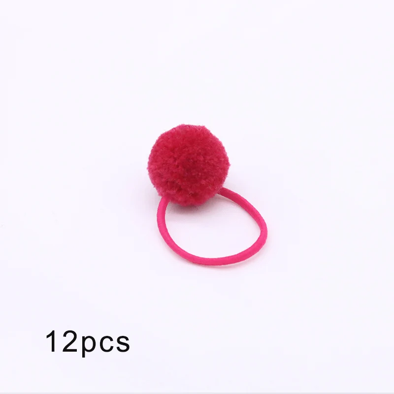rose Red 12 шт., меховой шарик, эластичная резинка для волос для девочек, конский хвост, держатели, плюшевый шар, кольцо для волос, женский эластичный галстук для волос, аксессуары, Резиновая лента для волос - Цвет: rose Red