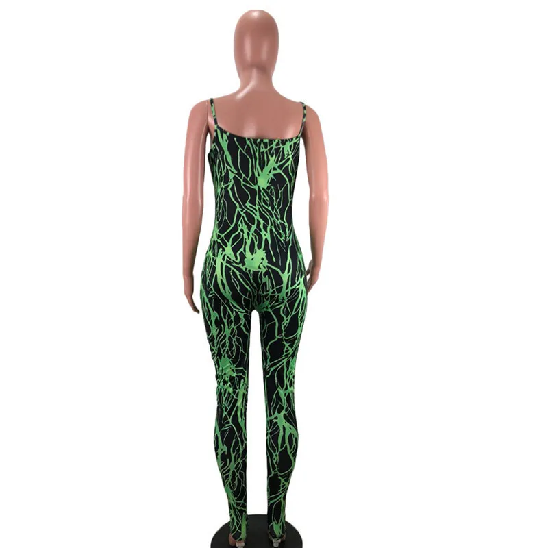 

Sexy Print Bodycon Jumpsuit for Women Sleeveless Spaghetti Strap Tight Leotard Suspenders One Piece Jumpsuit Club Fitness Romper