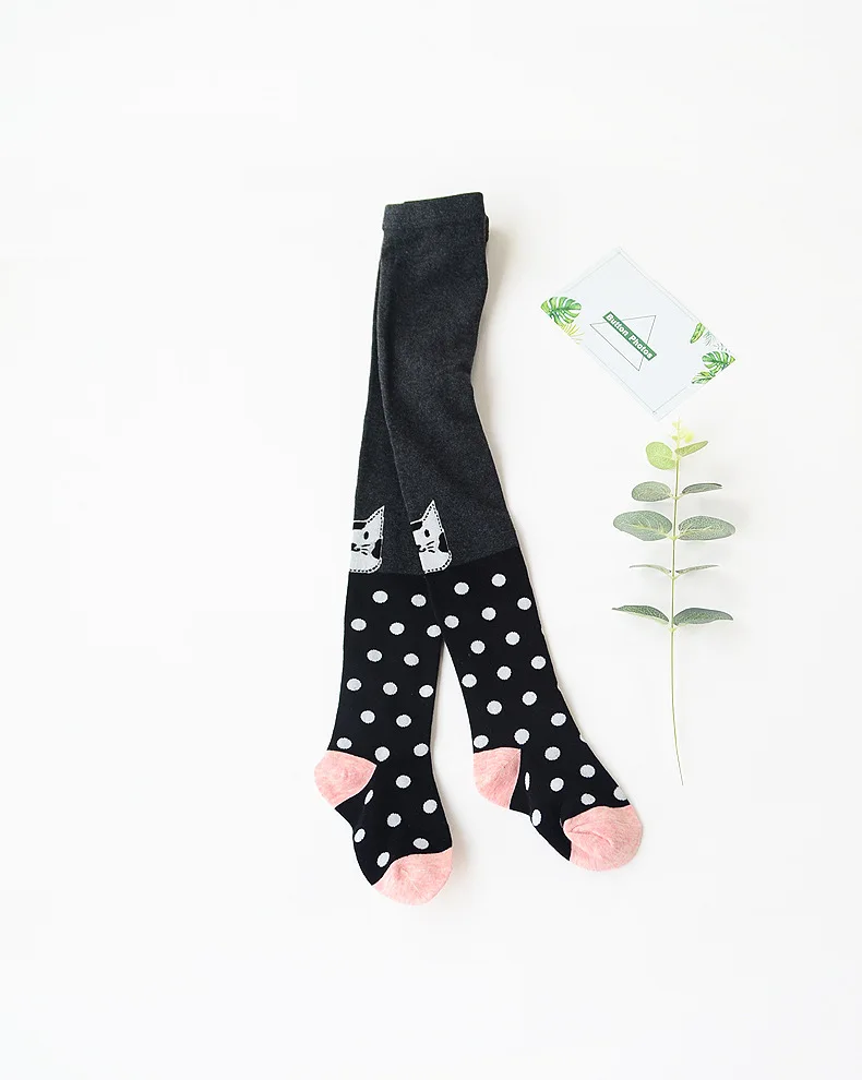 dark gray Новое поступление, осенние модные колготки в горошек для девочек, корейские колготки с милым рисунком кота для девочек - Цвет: dark gray