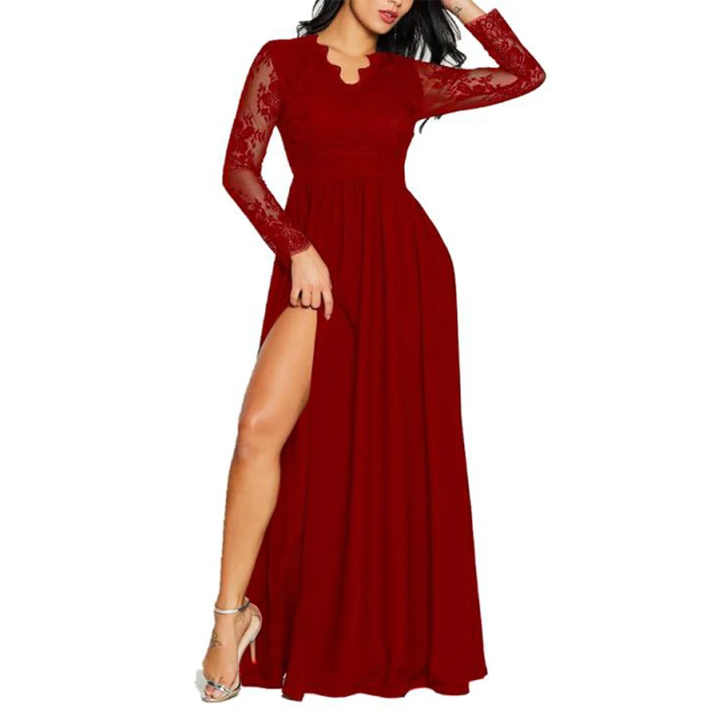 Женское сексуальное платье с цветочным кружевом длинным рукавом высоким