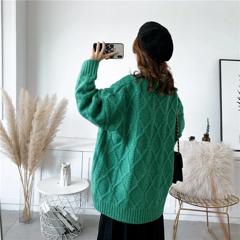 

[EAM] Orange Big Size Knitting Sweater Loose Fit Round Neck Long Sleeve Women Pullovers New Fashion Autumn Winter 2021 1DA699