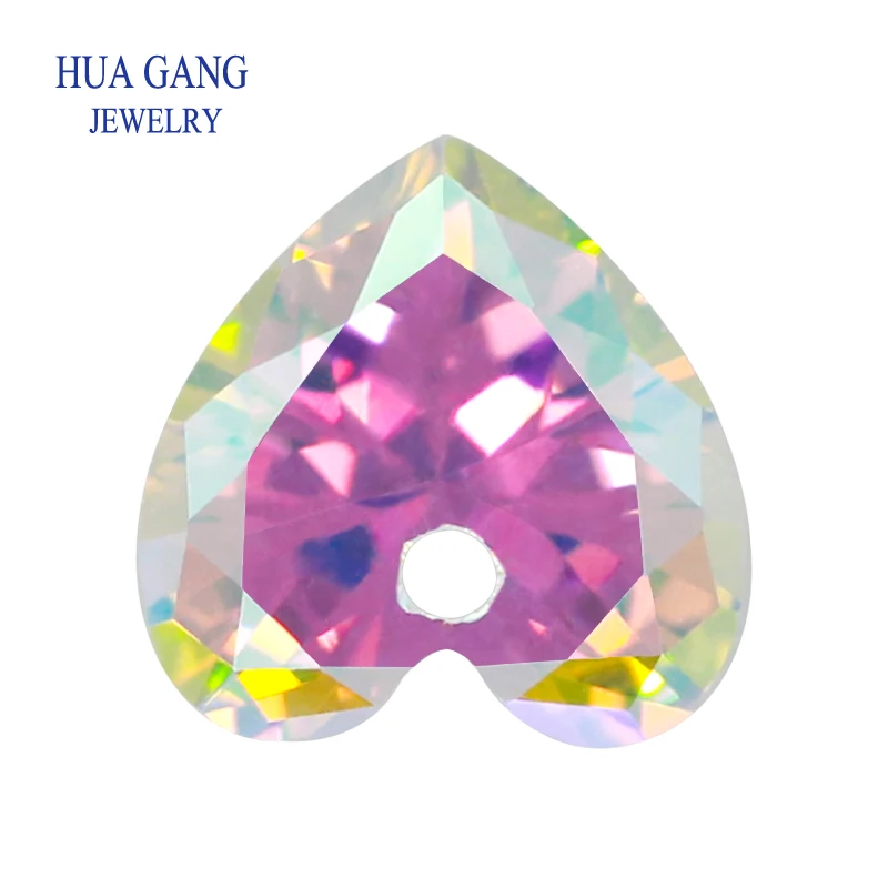 

AB Plating Color AAAAA Heart Shape White Cubic Zirconia Stone With Hole For Jewelry Making 4x4~12x12mm High Quality CZ