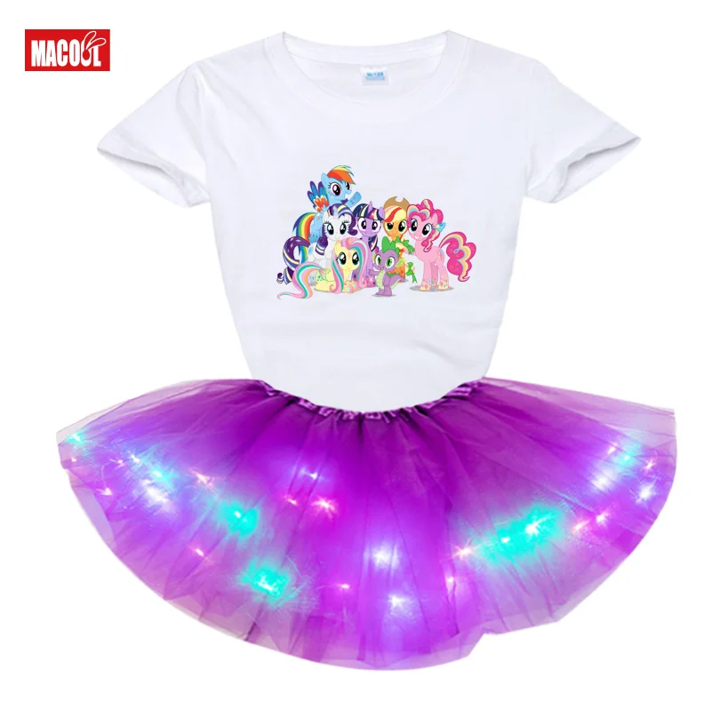 

2020 New Summer Kid Baby Girls Cotton Tops T-shirt Short Skirts Dress Outfit Clothes Cartoon print Short T-shirt +Dress 2pcs Set