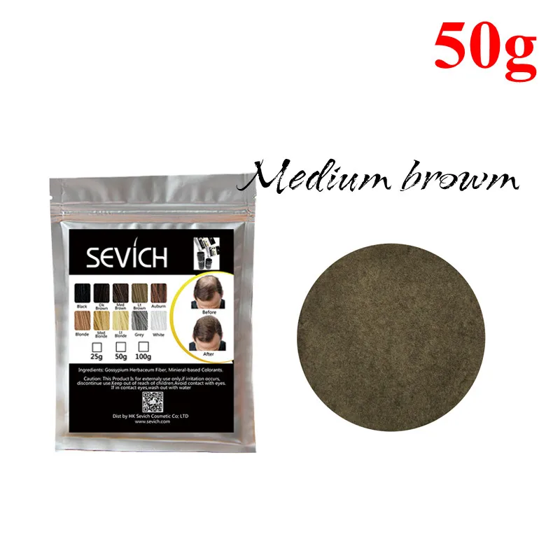 Medium brown-50g Кератиновые волокна против потери волос от Sevich, 100 г, 10 цветов, волокна для волос, волокна для роста волос, восстановление волос, консилер, спрей, продукт для ухода за волосами, 50 г - Color: Medium brown-50g