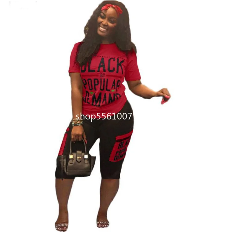 Plus Size 2 Two Piece Set Women Letters Print Tops and Shorts Pants Suits Outfits Casual Tracksuit Matching Sets Ensemble Femme |