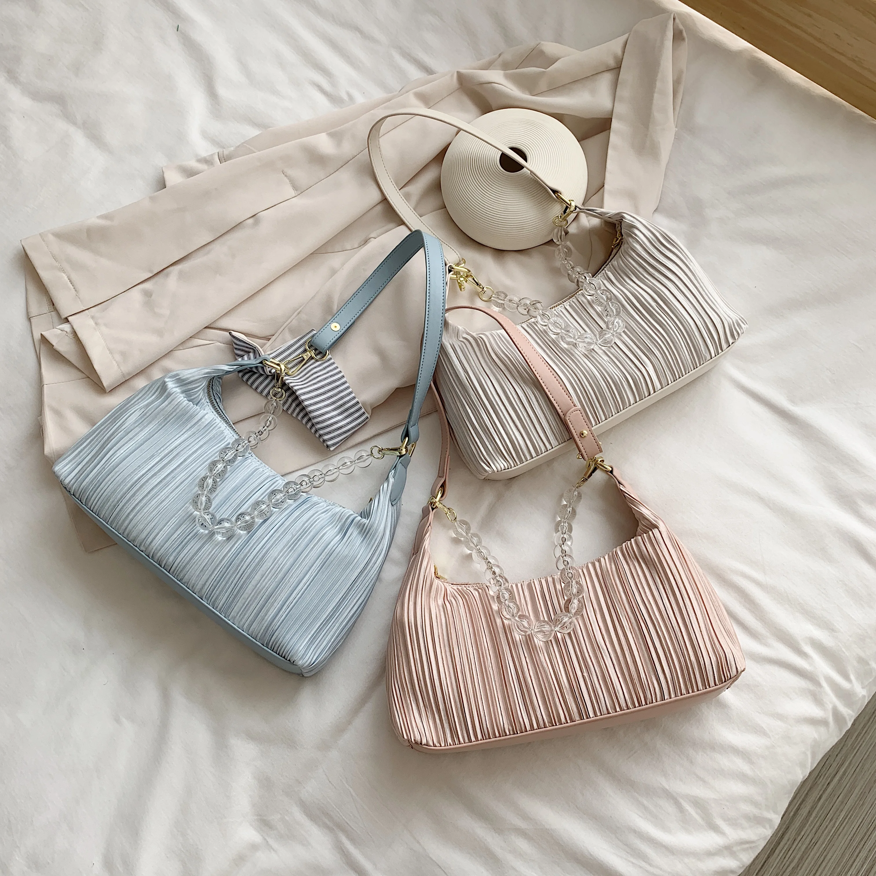 Модная плиссированная Подмышечная сумка сумки через плечо для женщин 2020