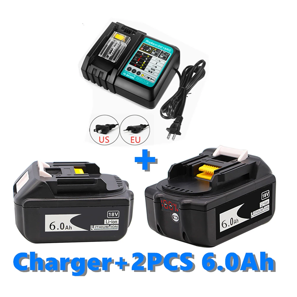 

Original BL1860 Rechargeable Battery 18 V 6000mAh Lithium ion for Makita 18v Battery BL1840 BL1850 BL1830 BL1860B+ 3A Charger