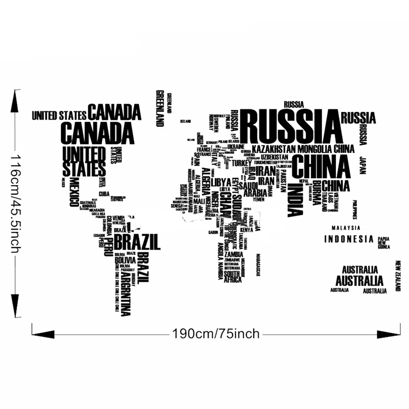 

New Home Bedroom Decoration Large World Map Wall Stickers Creative Letters Map Wall Art Wall Decals with Good Quality Free Ship